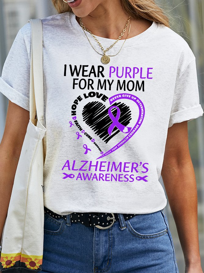 I Wear Purple For Mom With My Heart Alzheimer  Cotton T-shirt