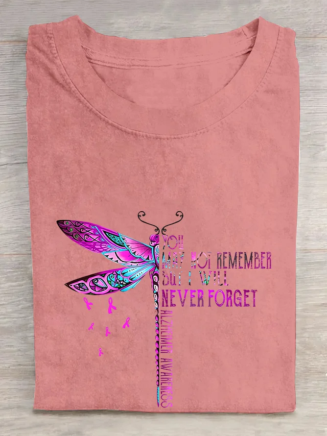 You May Not Remember But I Will Never Forget Dragonfly Alzheimer's Awareness Cotton T-shirt