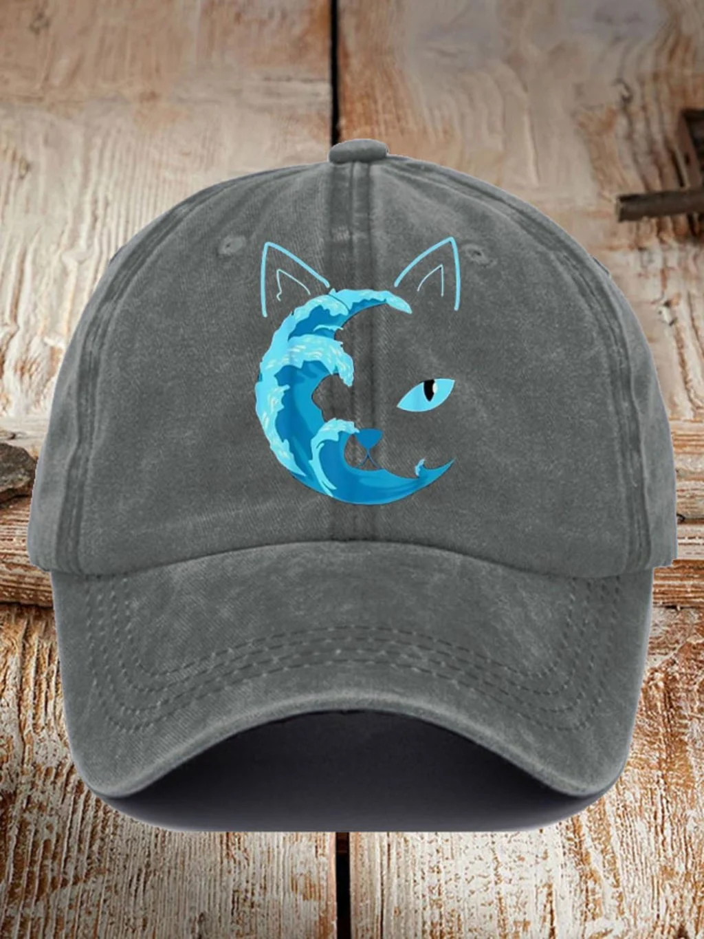 Unisex Blue Waves&Cats Printed Hat