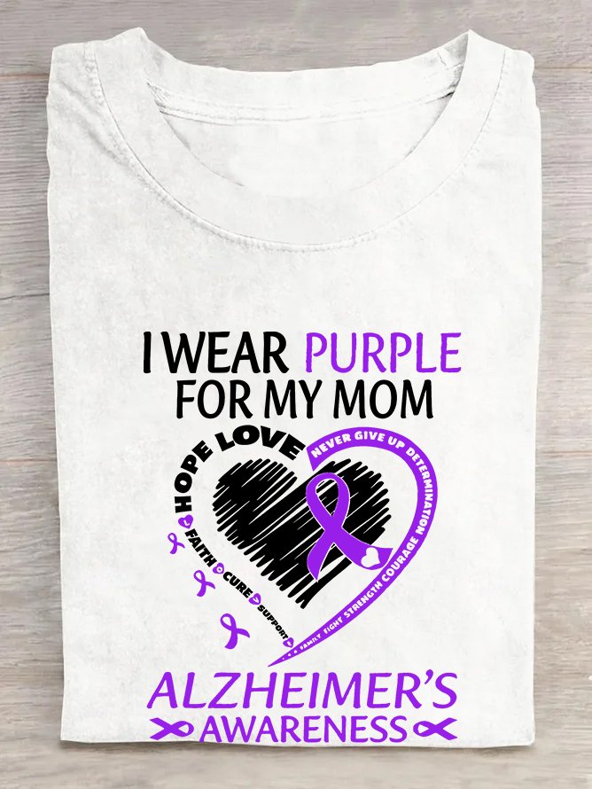 I Wear Purple For Mom With My Heart Alzheimer  Cotton T-shirt