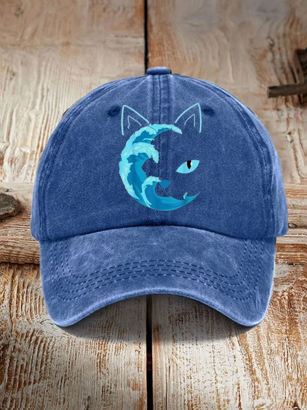 Unisex Blue Waves&Cats Printed Hat