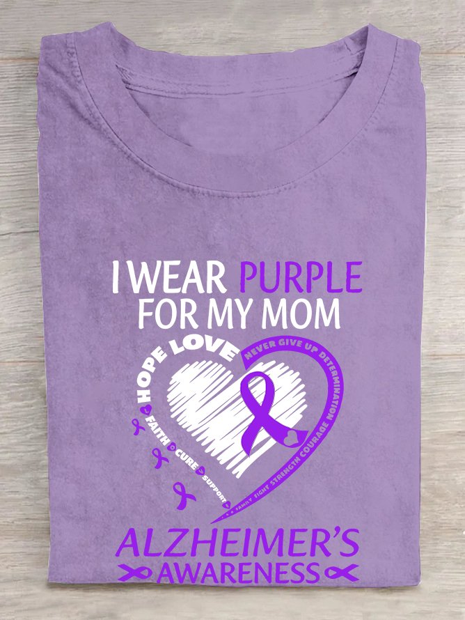 I Wear Purple For Mom With My Heart Alzheimer  Cotton T-shirt