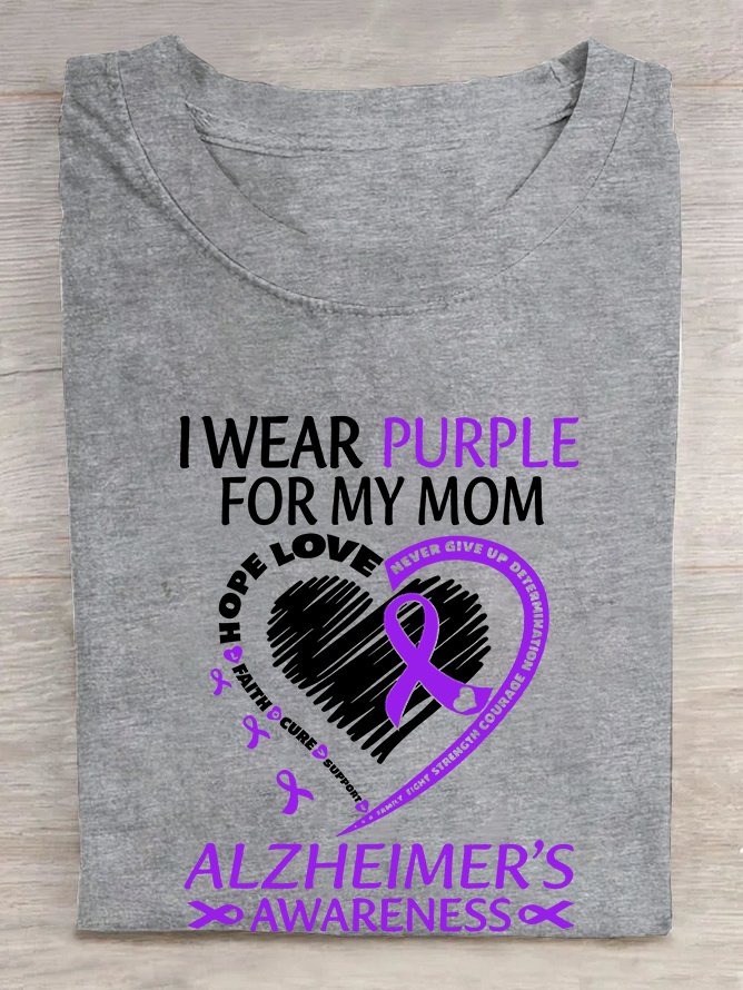 I Wear Purple For Mom With My Heart Alzheimer  Cotton T-shirt