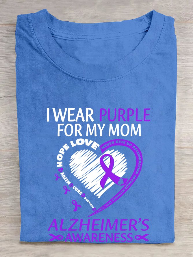 I Wear Purple For Mom With My Heart Alzheimer  Cotton T-shirt