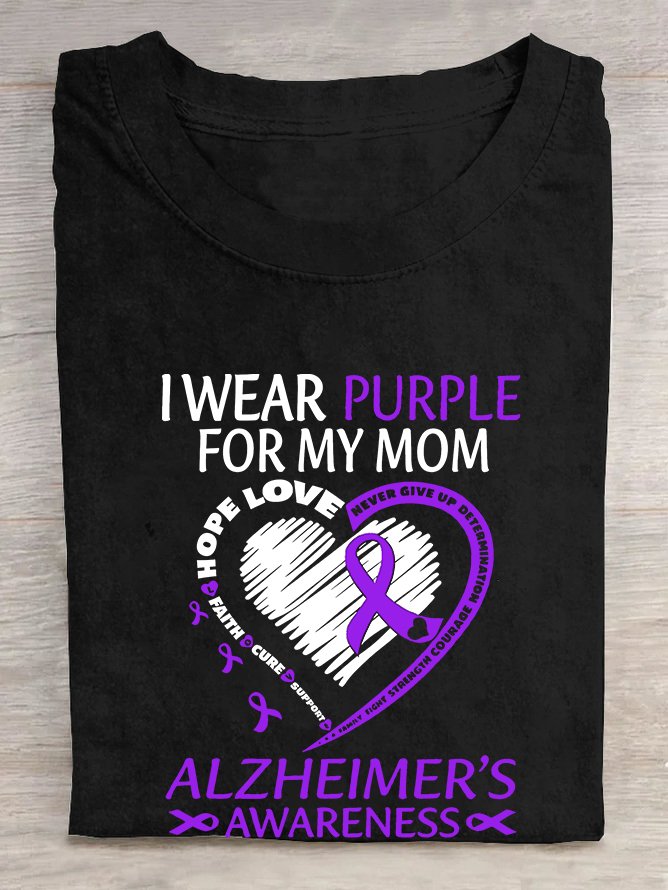 I Wear Purple For Mom With My Heart Alzheimer  Cotton T-shirt