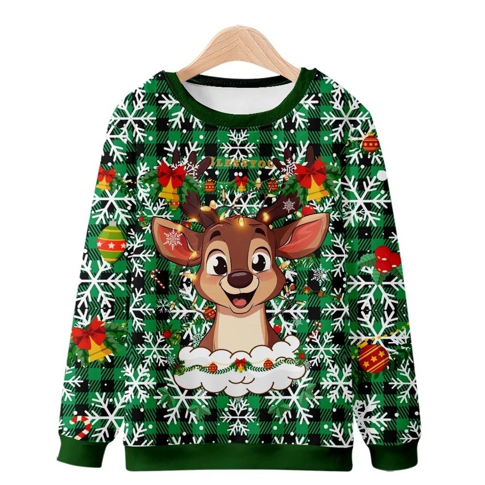 Santa Claus Christmas Elk Christmas Snowman Casual Crew Neck Loose Sweatshirt