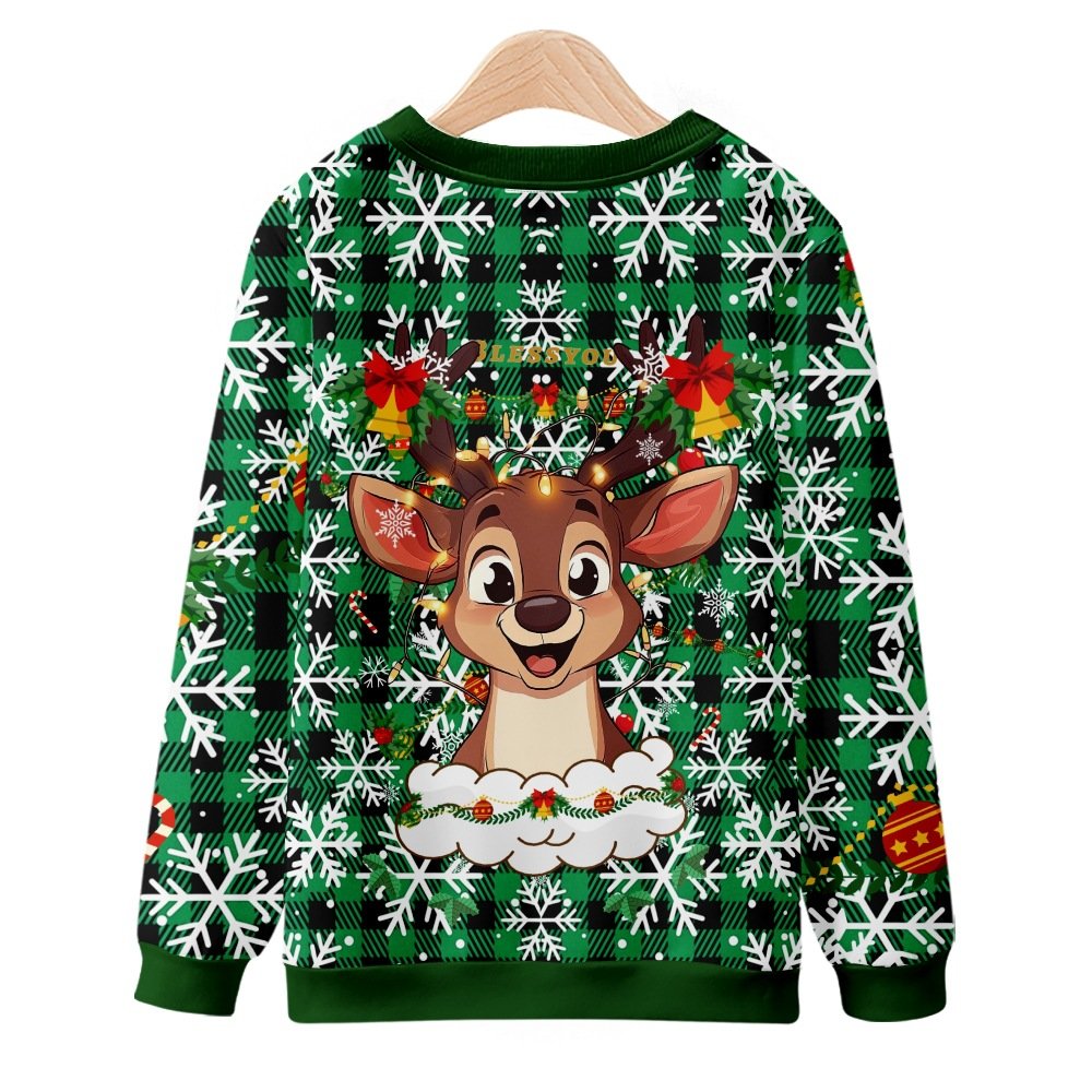 Santa Claus Christmas Elk Christmas Snowman Casual Crew Neck Loose Sweatshirt