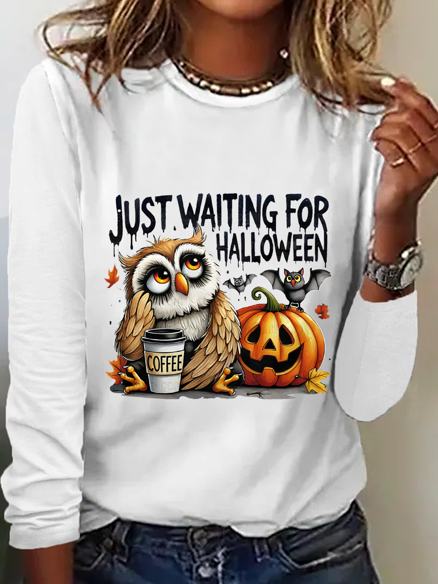 Halloween Owl Coffee Casual Long Sleeve Shirt