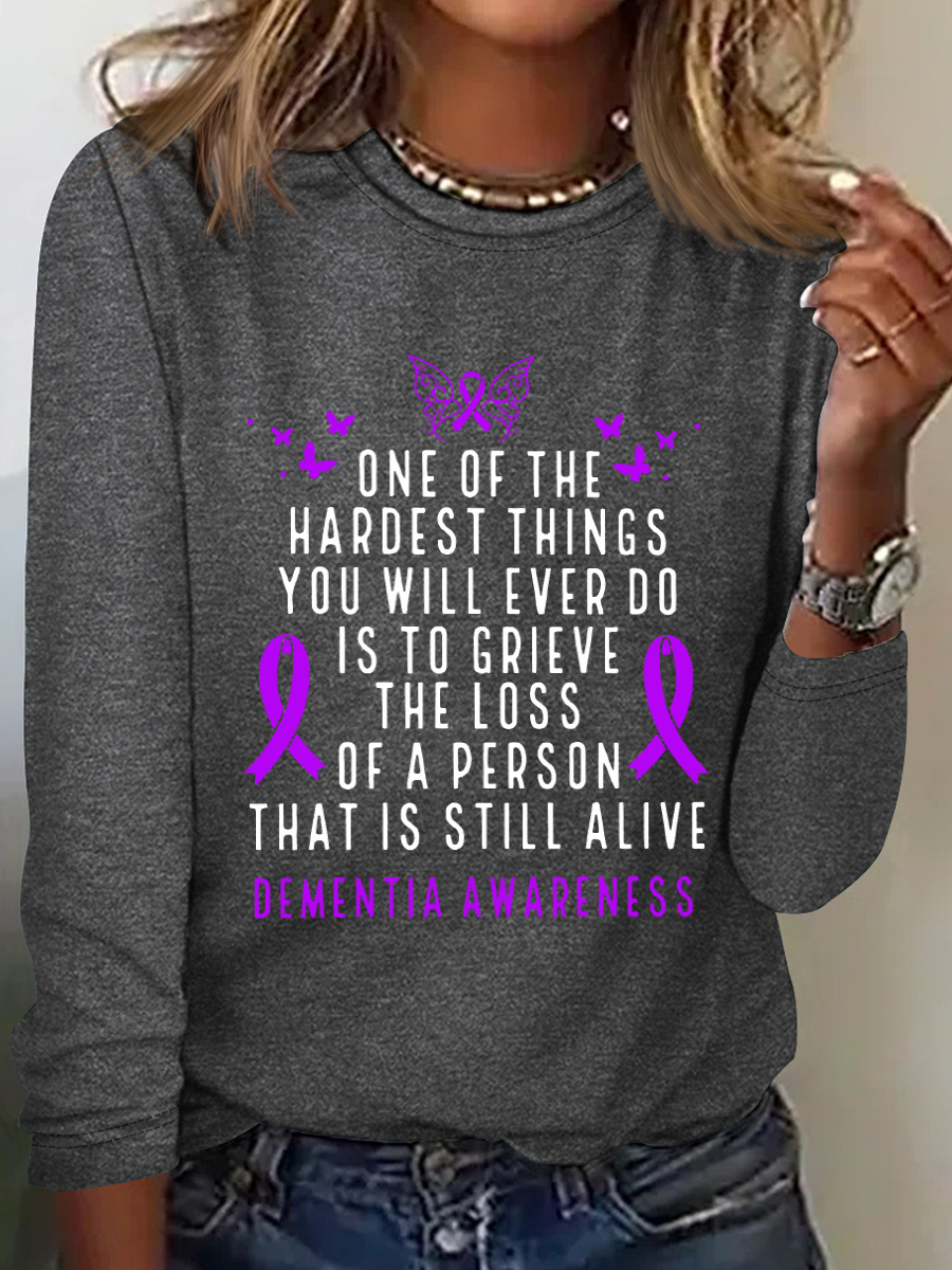 Dementia Awareness Month Butterfly Warrior Alzheimers Casual Long Sleeve Shirt