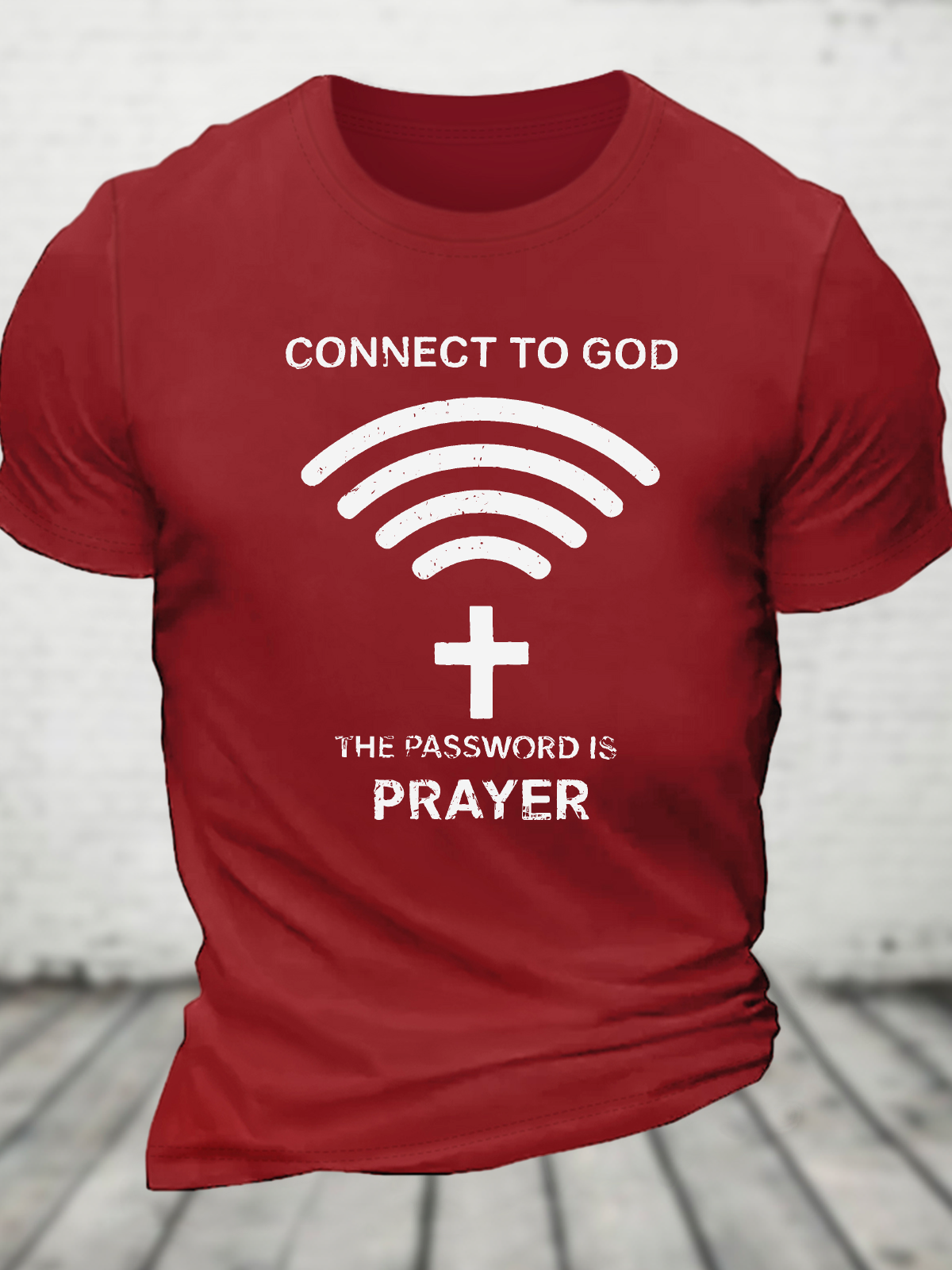 Connect To God Vintage Faith Print Cotton T-Shirtw