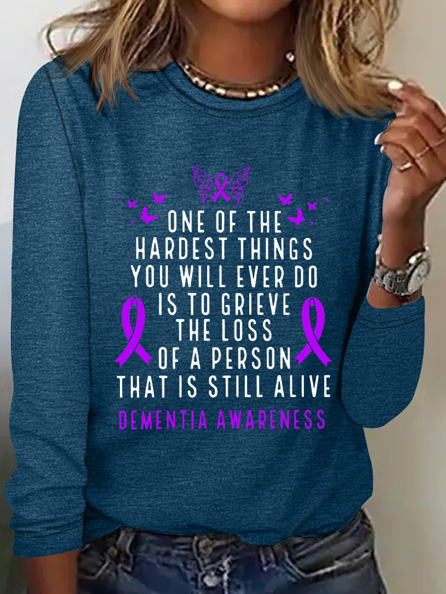 Dementia Awareness Month Butterfly Warrior Alzheimers Casual Long Sleeve Shirt