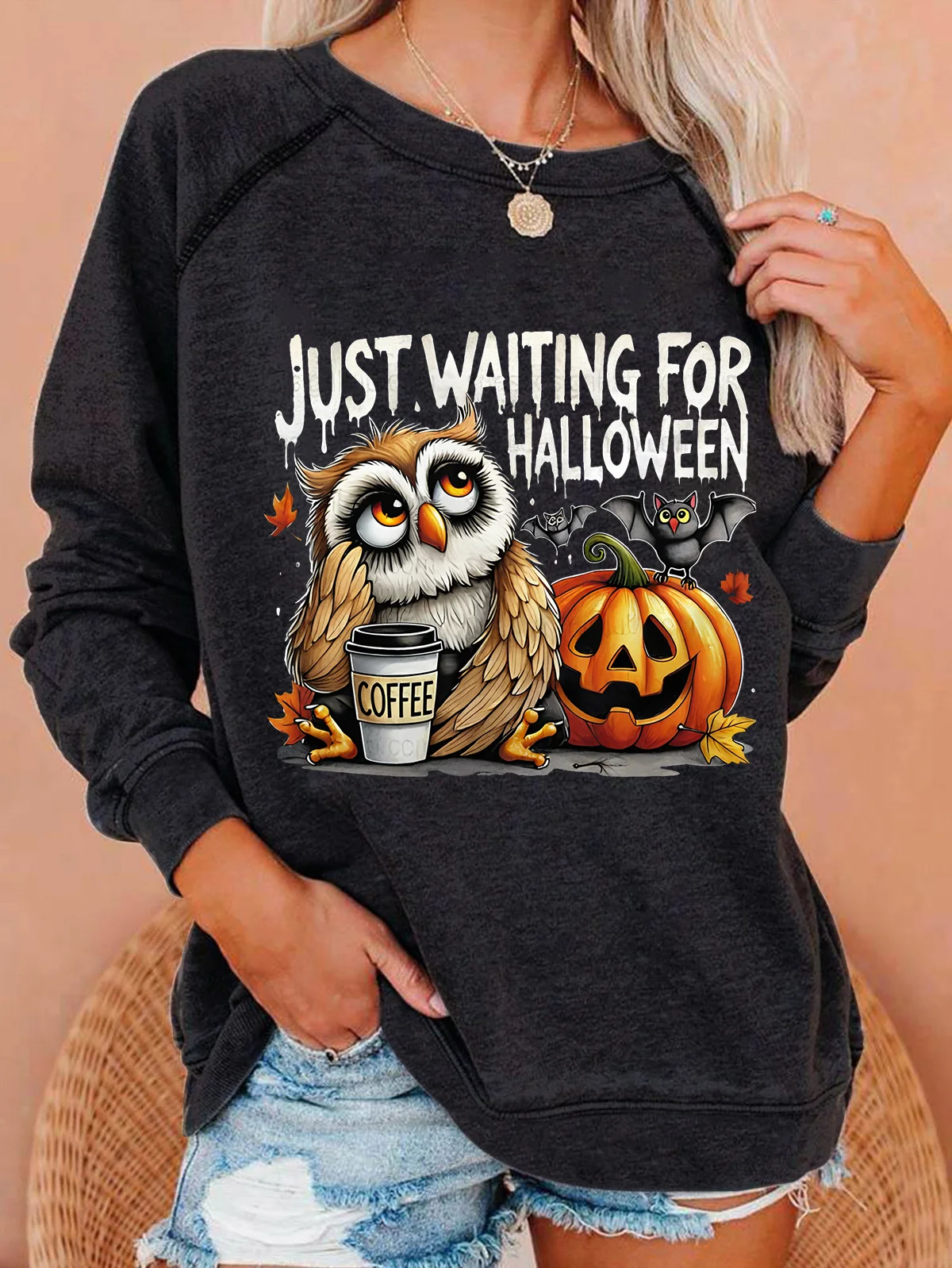 Halloween Owl Coffee Casual Sweatshirt