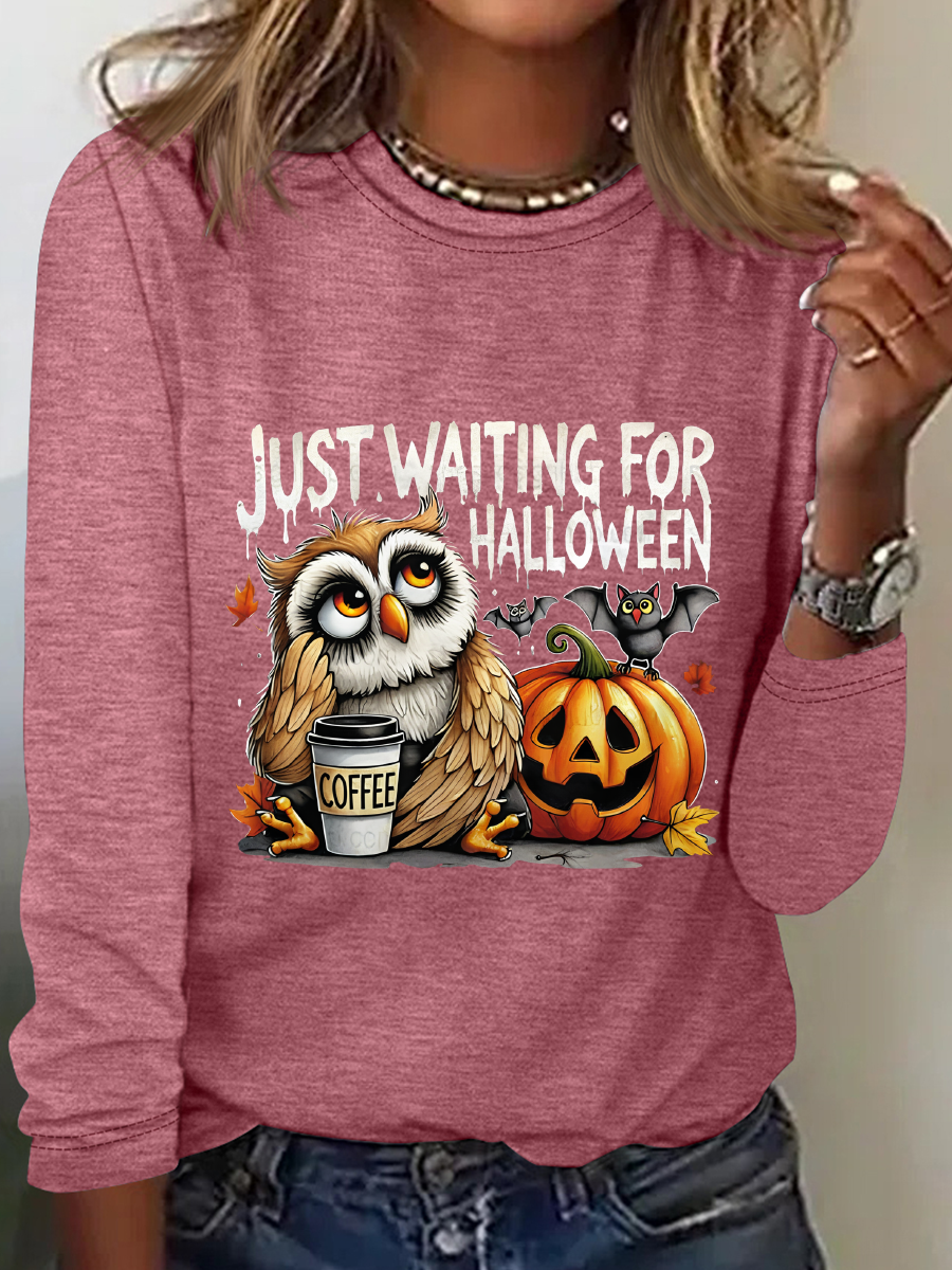 Halloween Owl Coffee Casual Long Sleeve Shirt