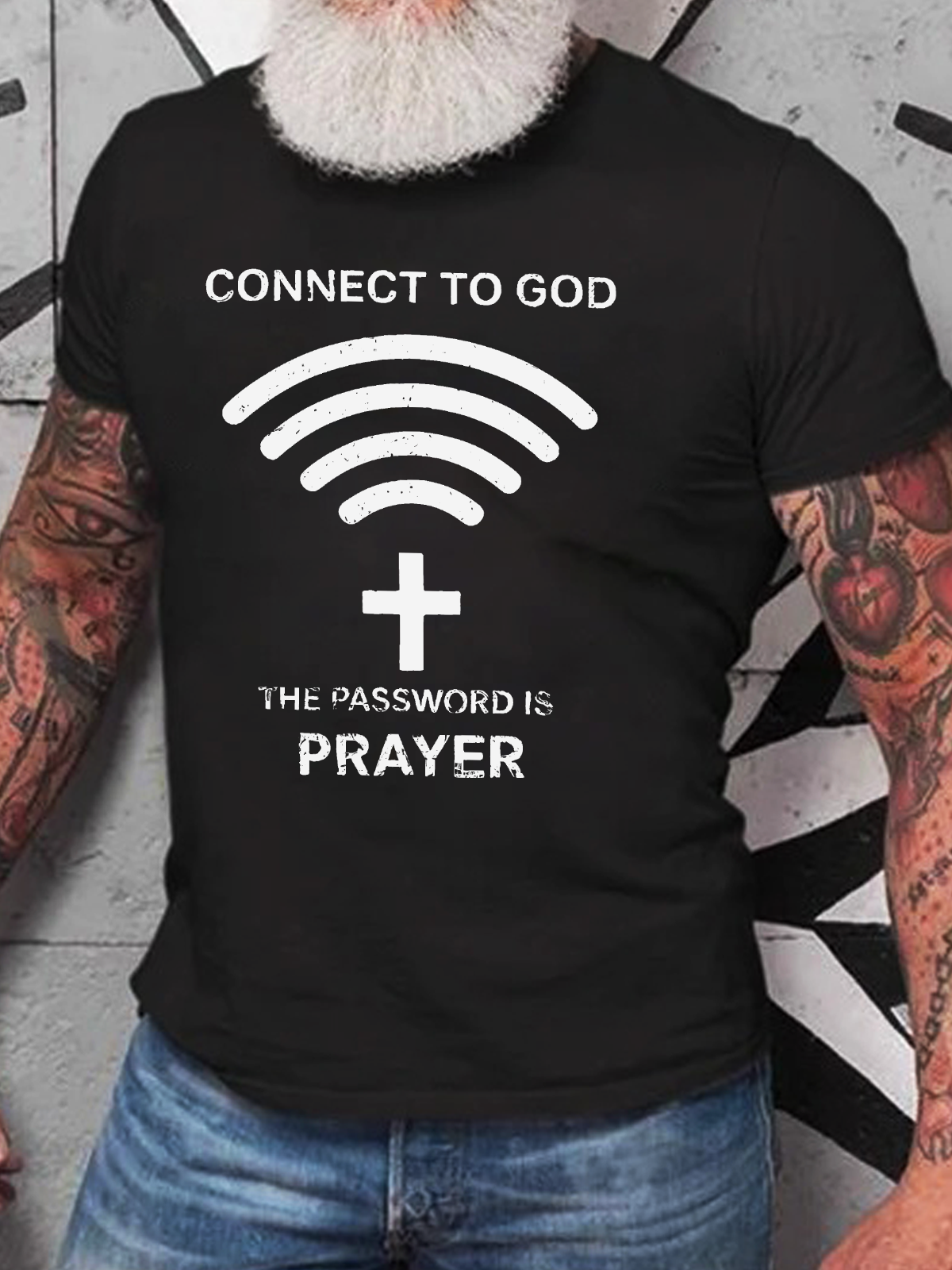 Connect To God Vintage Faith Print Cotton T-Shirtw