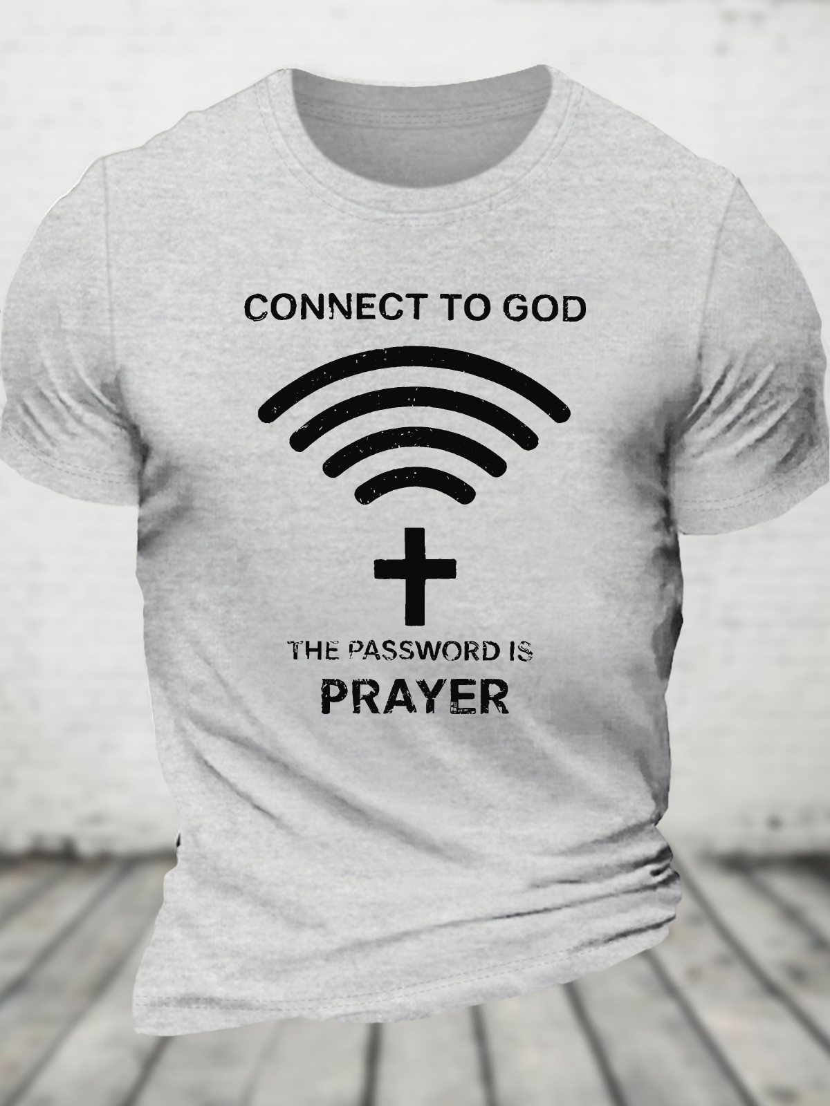 Connect To God Vintage Faith Print Cotton T-Shirtw