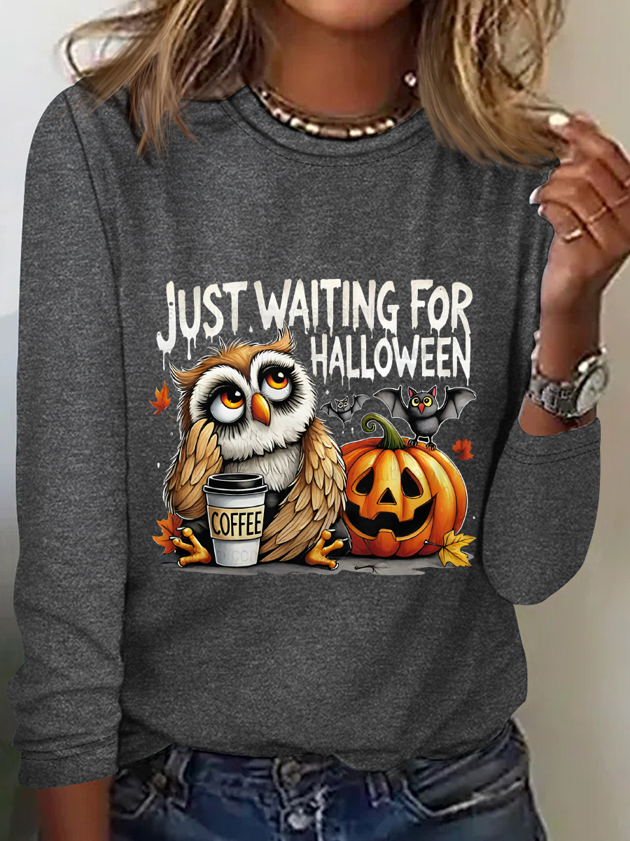 Halloween Owl Coffee Casual Long Sleeve Shirt