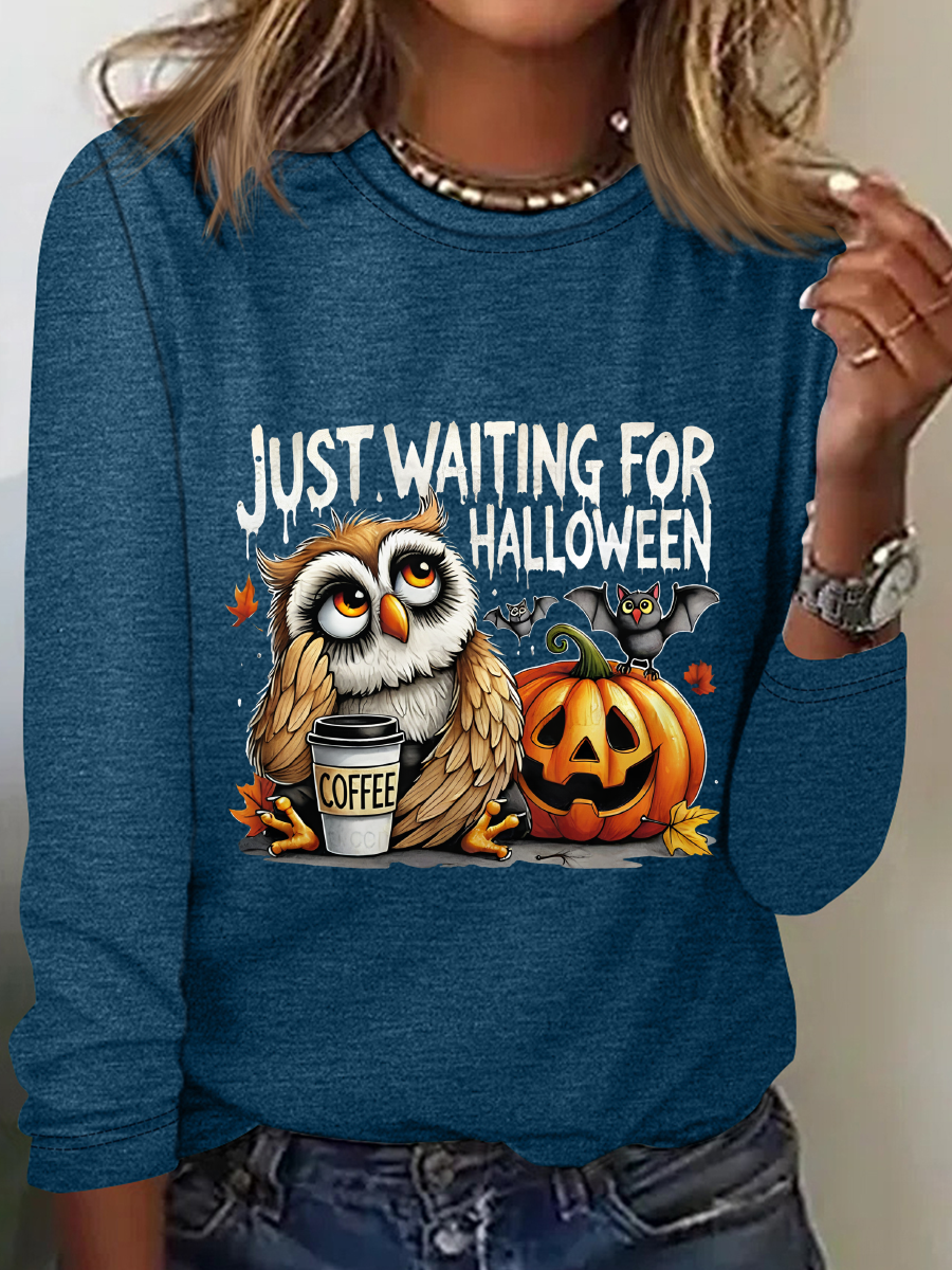 Halloween Owl Coffee Casual Long Sleeve Shirt