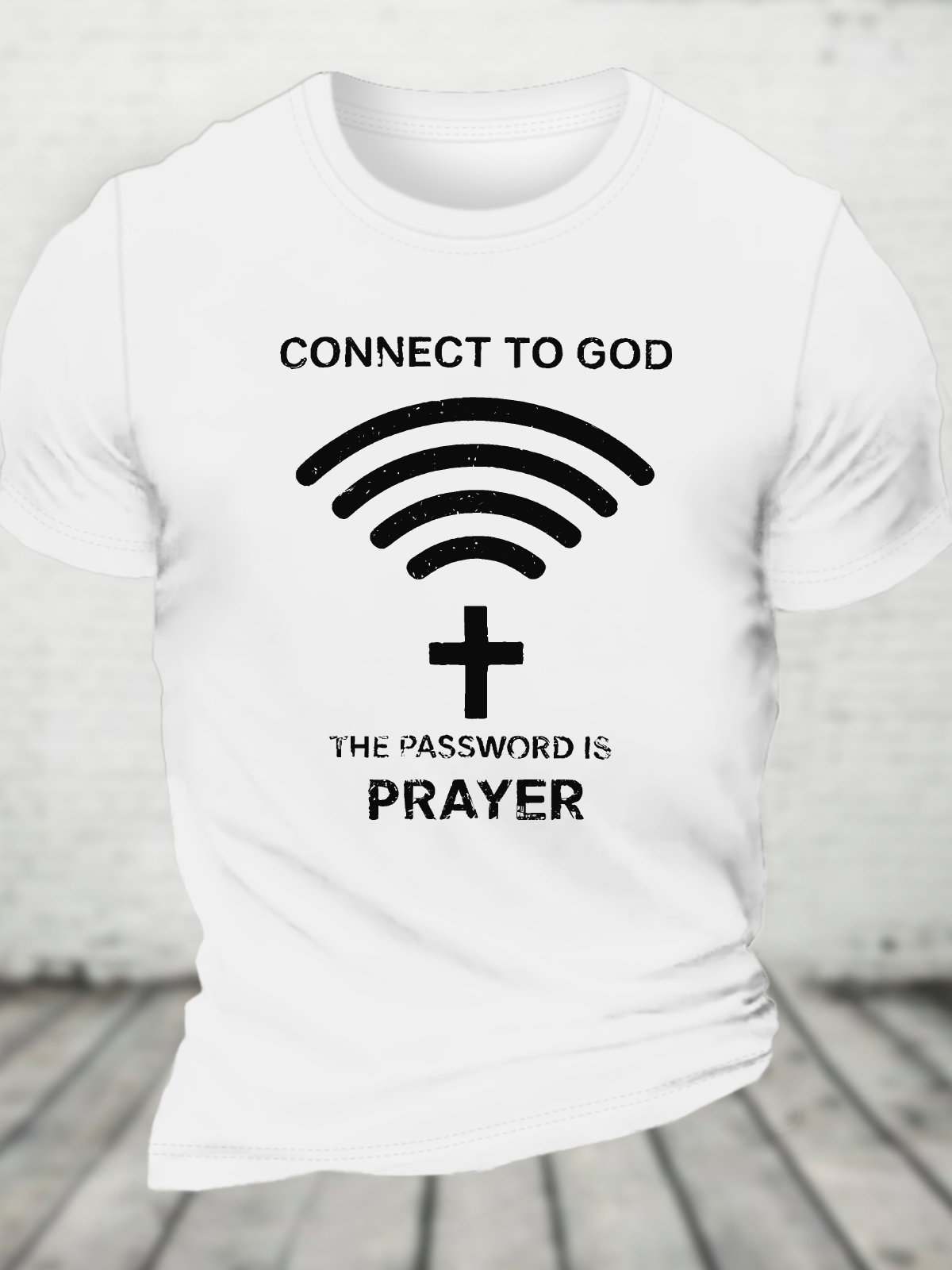 Connect To God Vintage Faith Print Cotton T-Shirtw