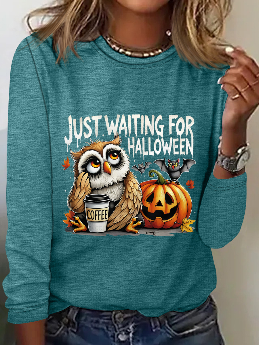 Halloween Owl Coffee Casual Long Sleeve Shirt