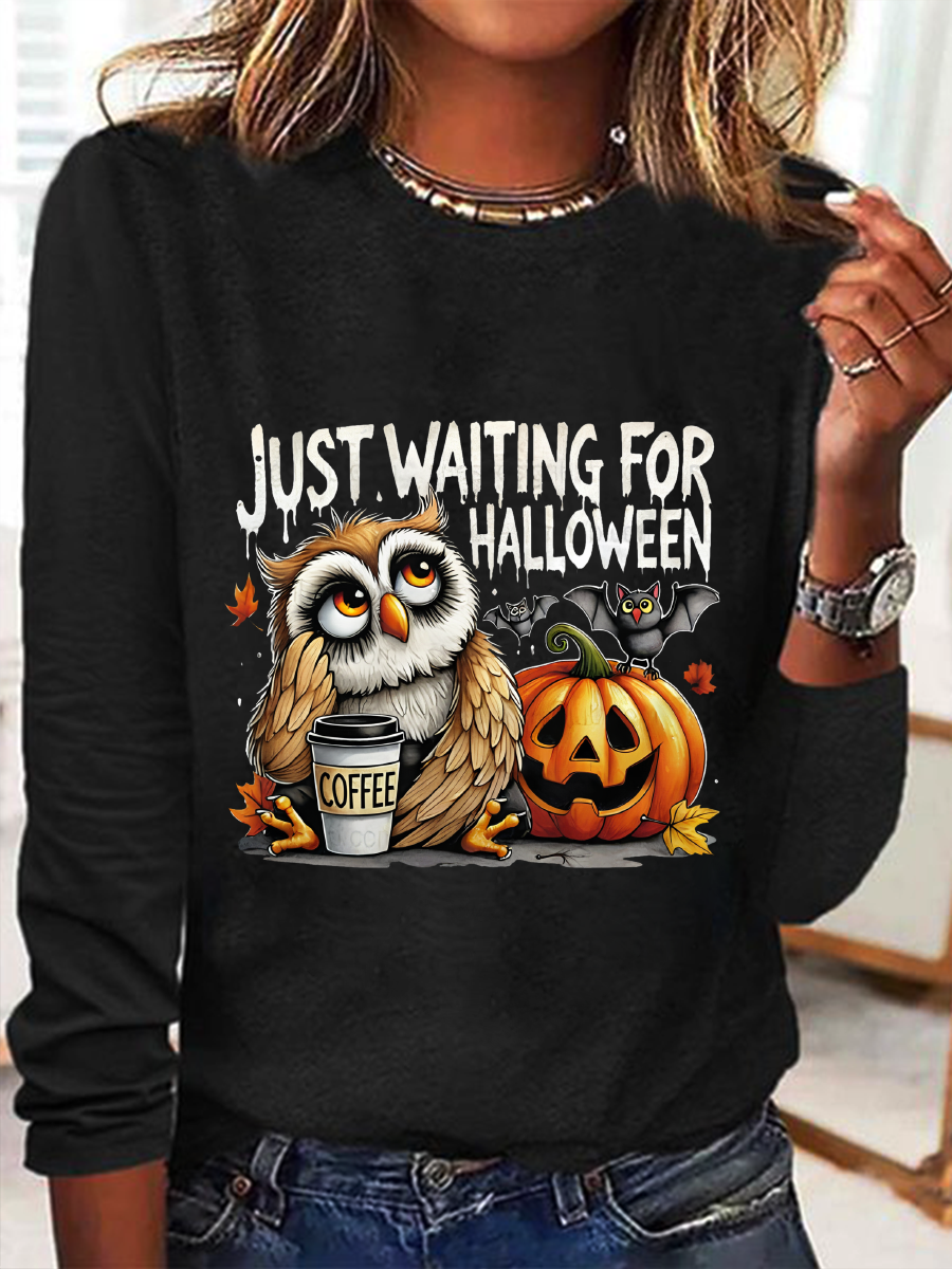 Halloween Owl Coffee Casual Long Sleeve Shirt