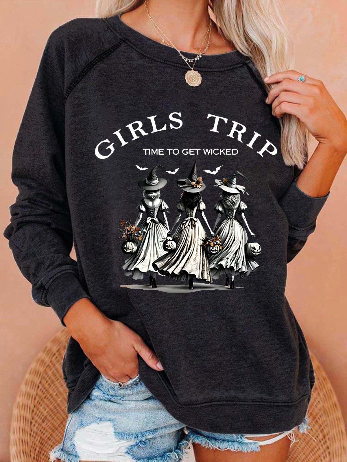 unny Halloween Witch Girls Trip Time To Get Wicked Casual Sweatshirt