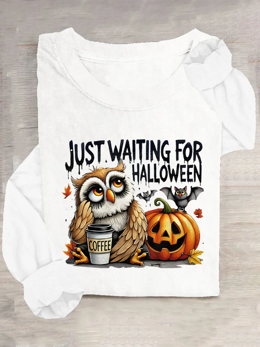 Halloween Owl Coffee Casual Long Sleeve Shirt