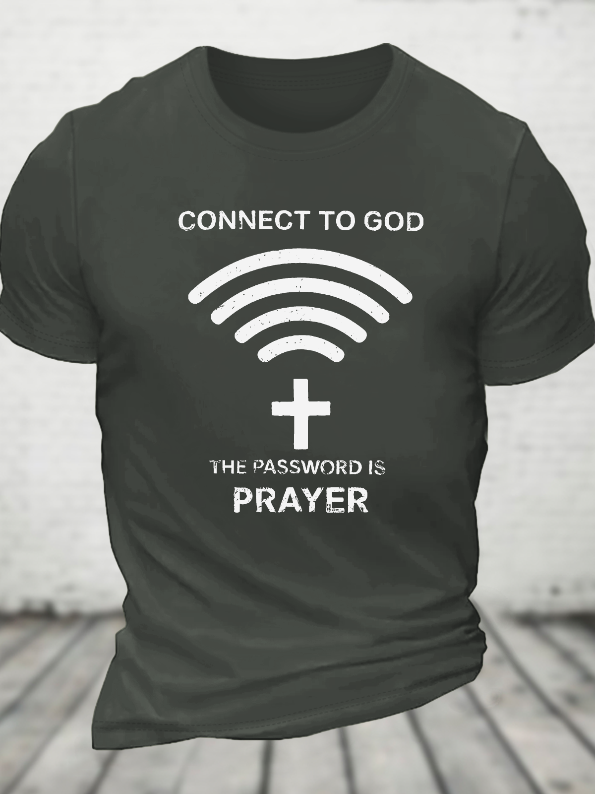 Connect To God Vintage Faith Print Cotton T-Shirtw