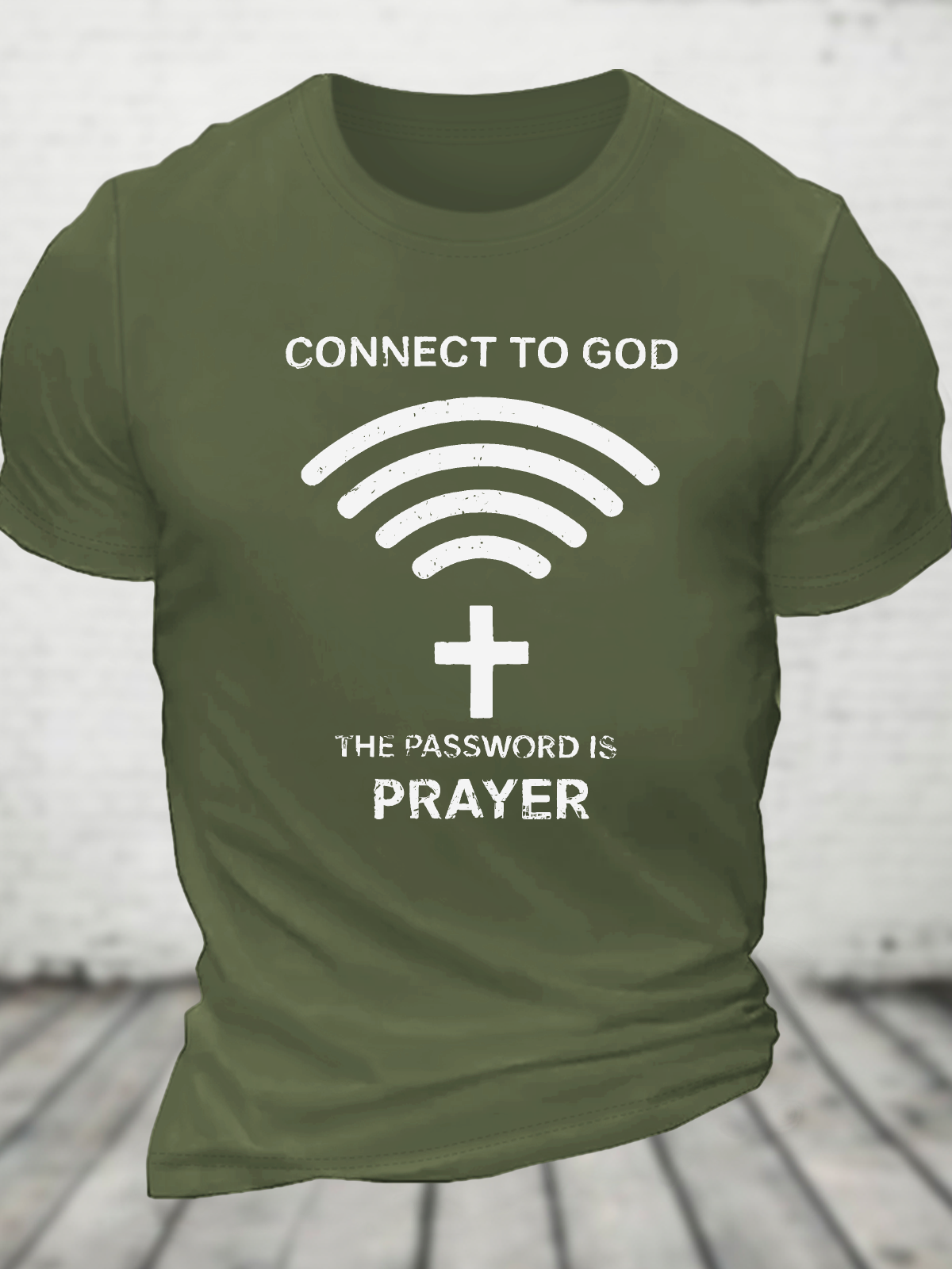 Connect To God Vintage Faith Print Cotton T-Shirtw