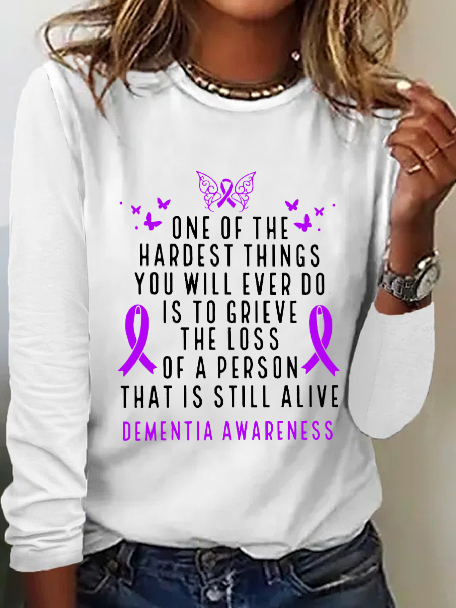 Dementia Awareness Month Butterfly Warrior Alzheimers Casual Long Sleeve Shirt