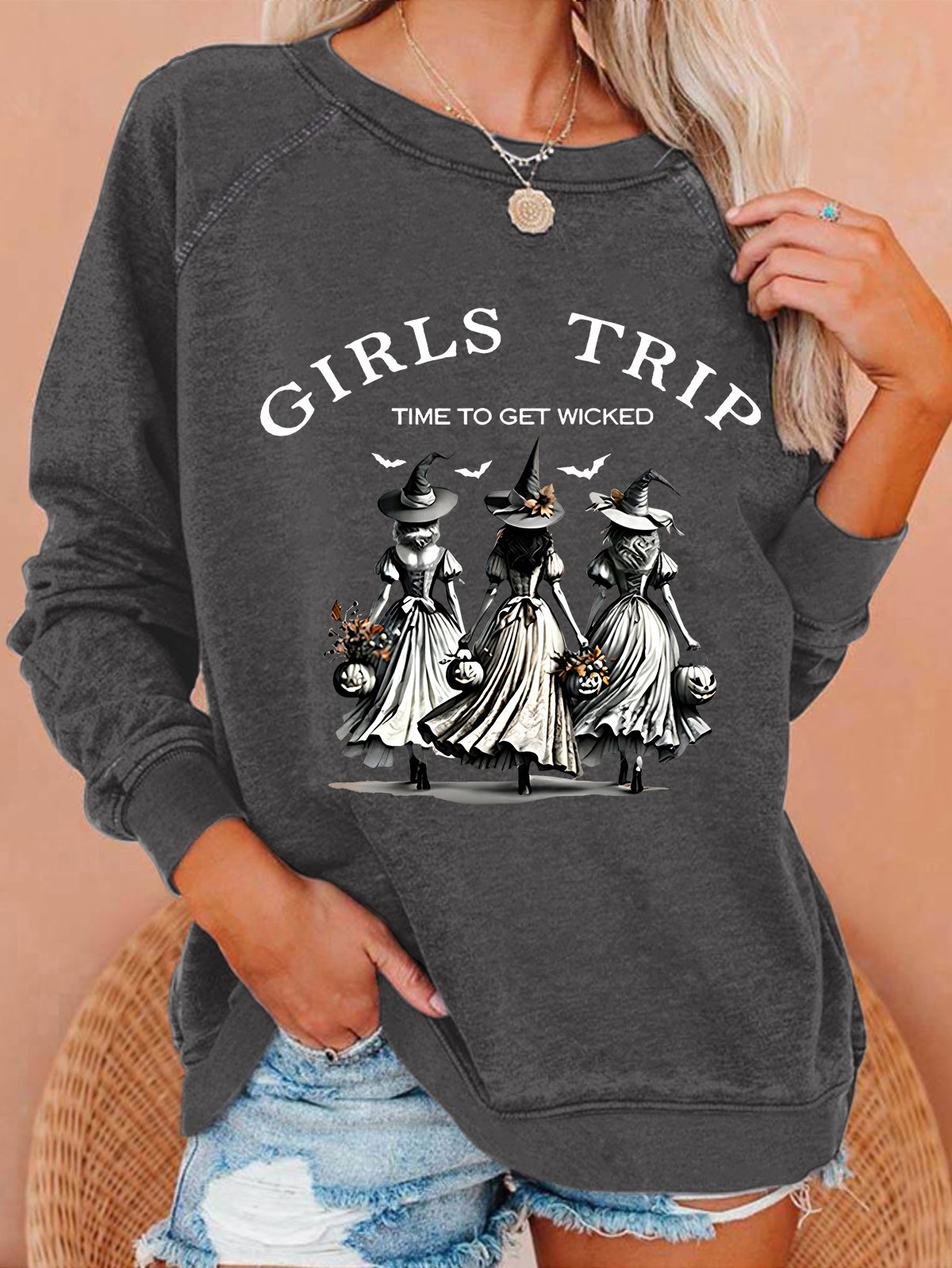 unny Halloween Witch Girls Trip Time To Get Wicked Casual Sweatshirt