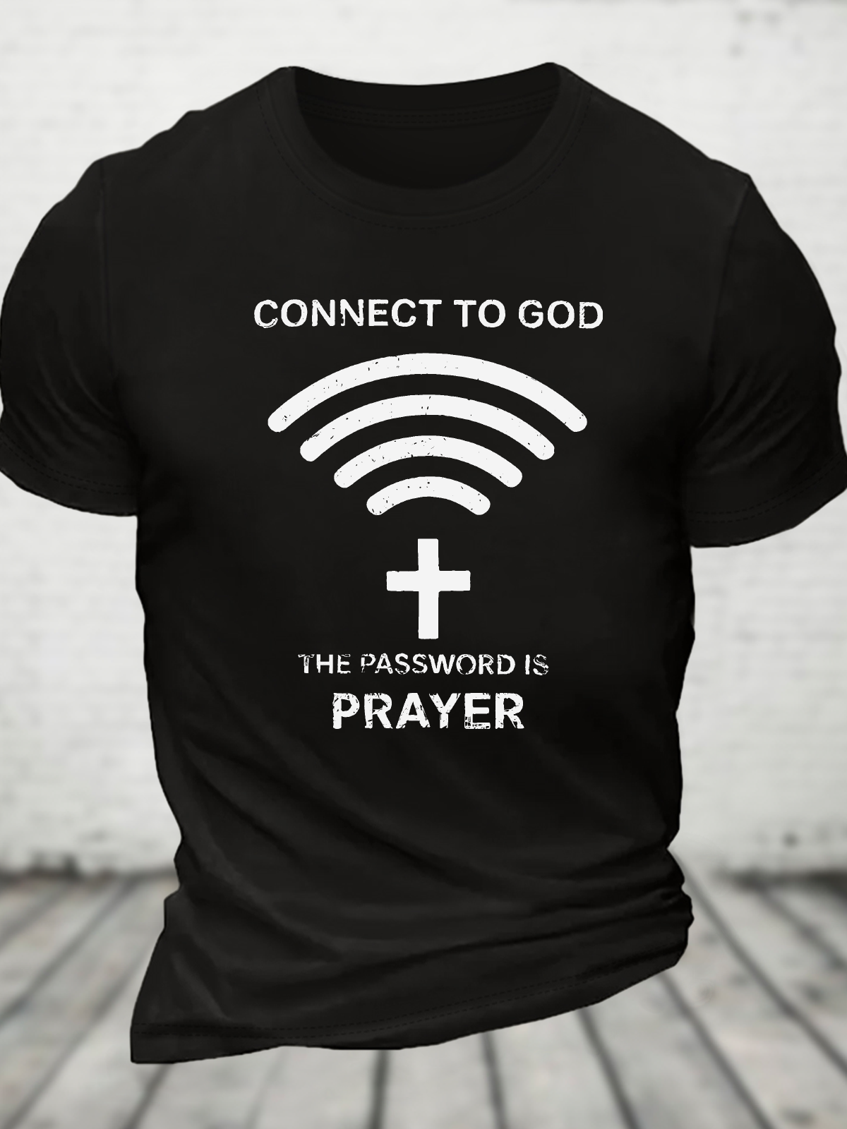 Connect To God Vintage Faith Print Cotton T-Shirtw