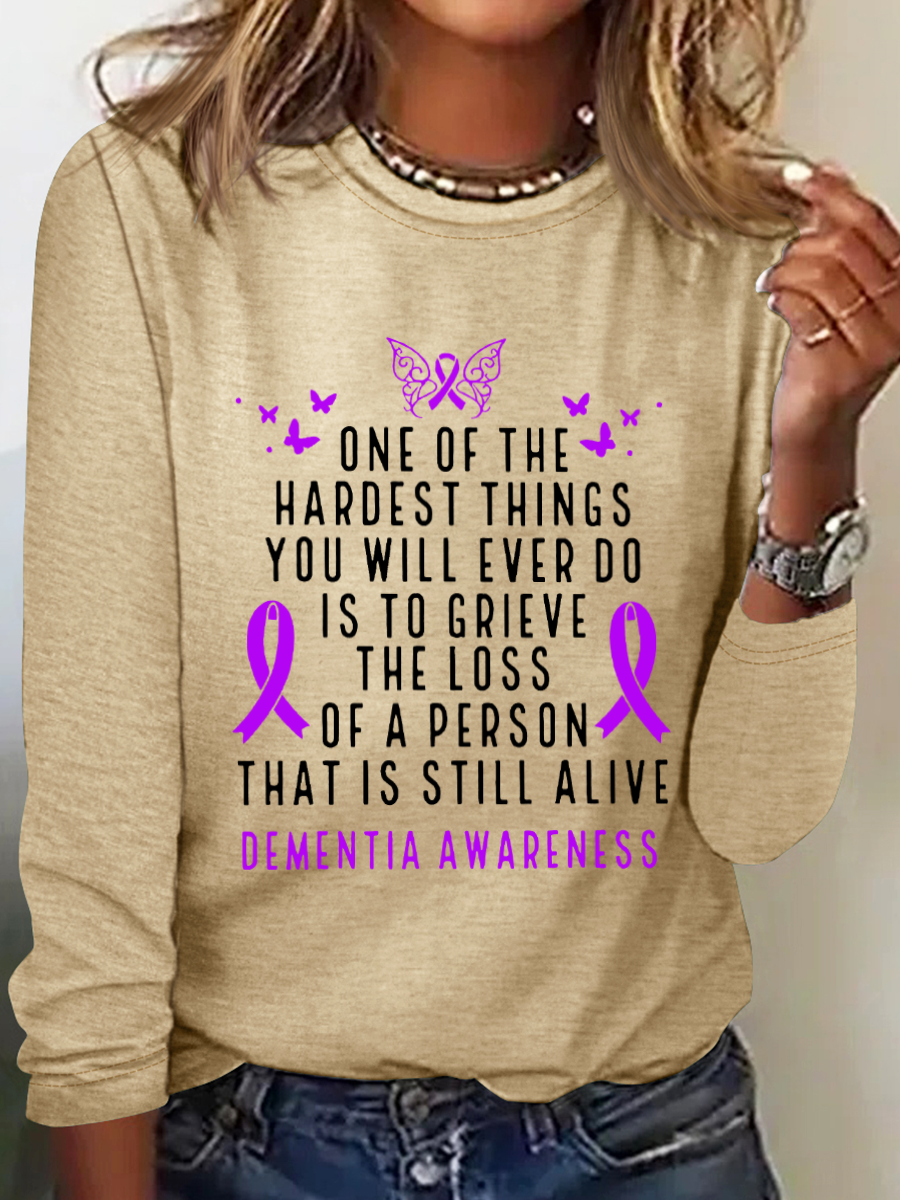 Dementia Awareness Month Butterfly Warrior Alzheimers Casual Long Sleeve Shirt