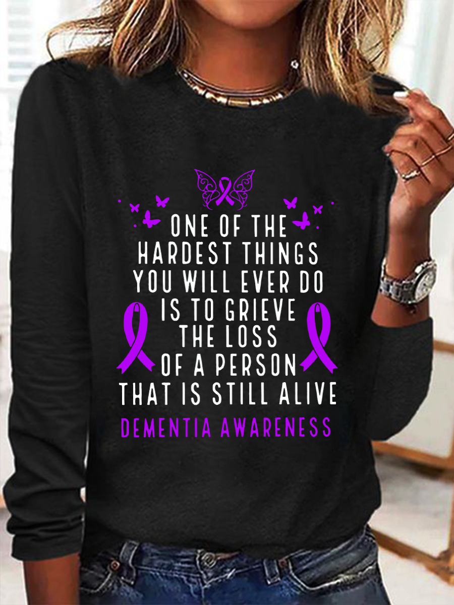 Dementia Awareness Month Butterfly Warrior Alzheimers Casual Long Sleeve Shirt