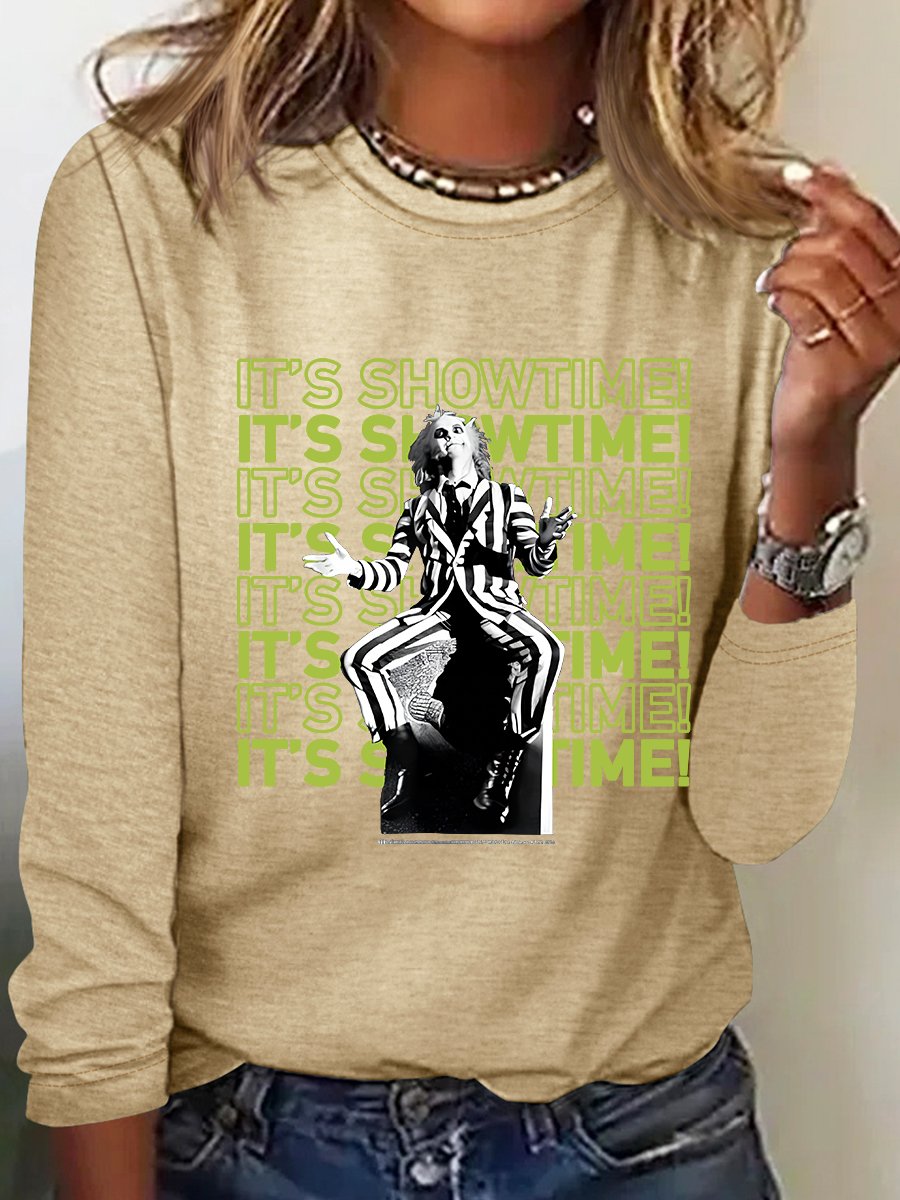 It's Showtime Text Stack Casual Long Sleeve Shirt