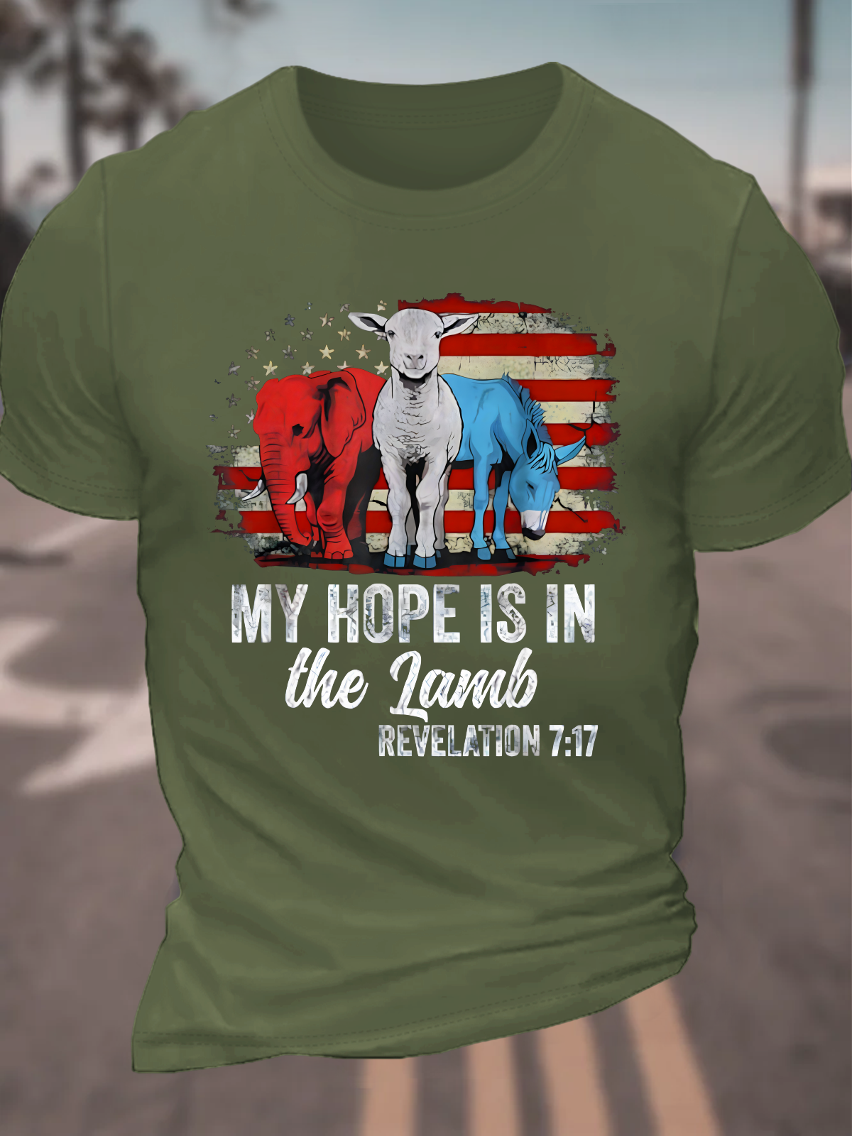 My Hope Is In The Lamb Funny Scripture Elephant Donkey Cotton T-Shirt