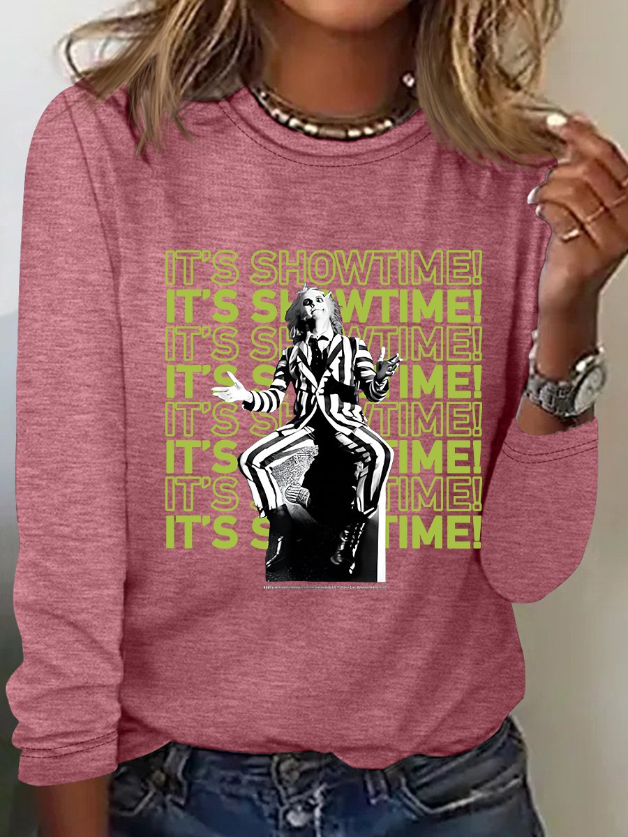 It's Showtime Text Stack Casual Long Sleeve Shirt