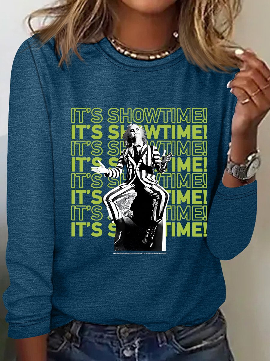 It's Showtime Text Stack Casual Long Sleeve Shirt