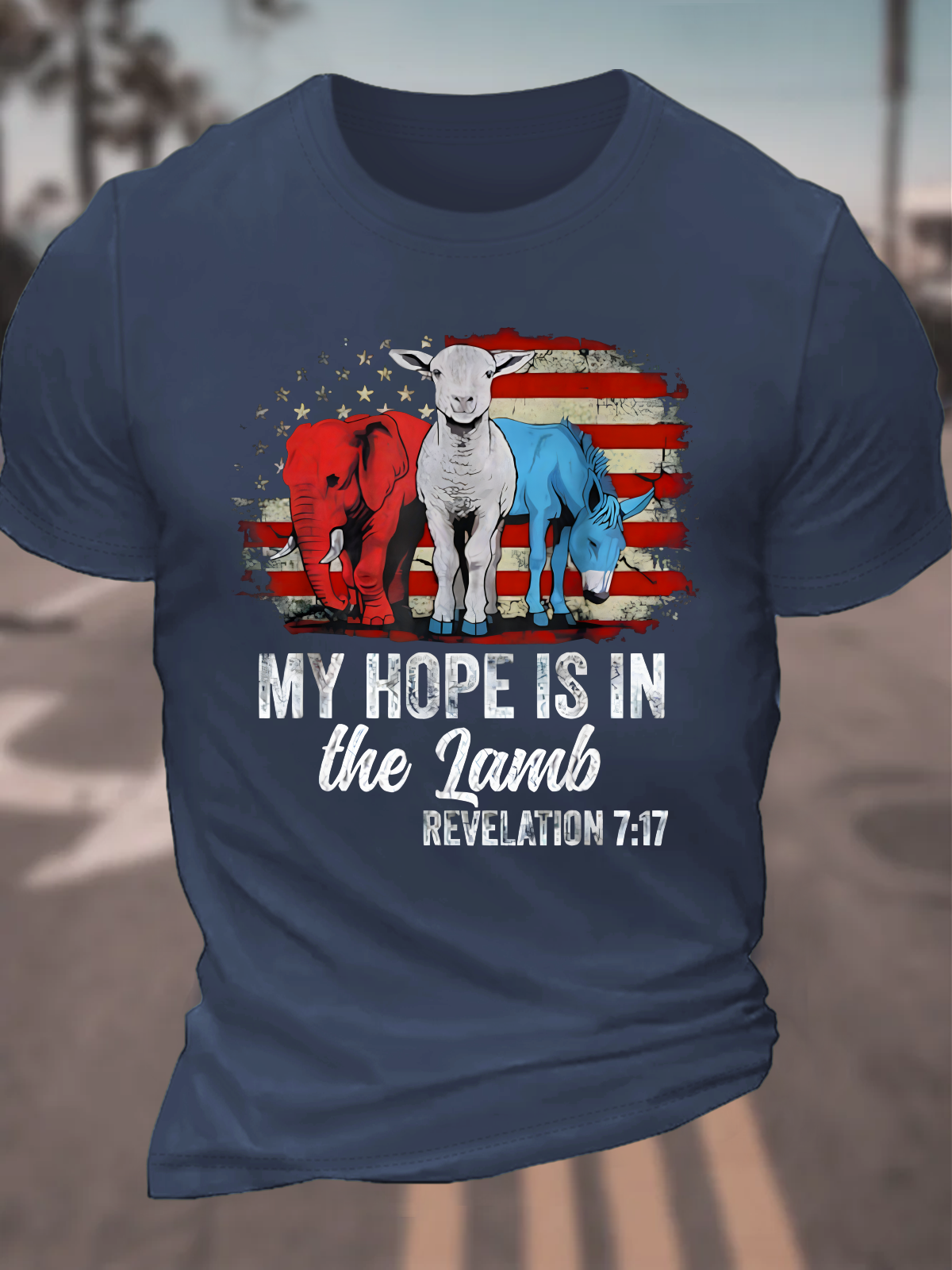 My Hope Is In The Lamb Funny Scripture Elephant Donkey Cotton T-Shirt