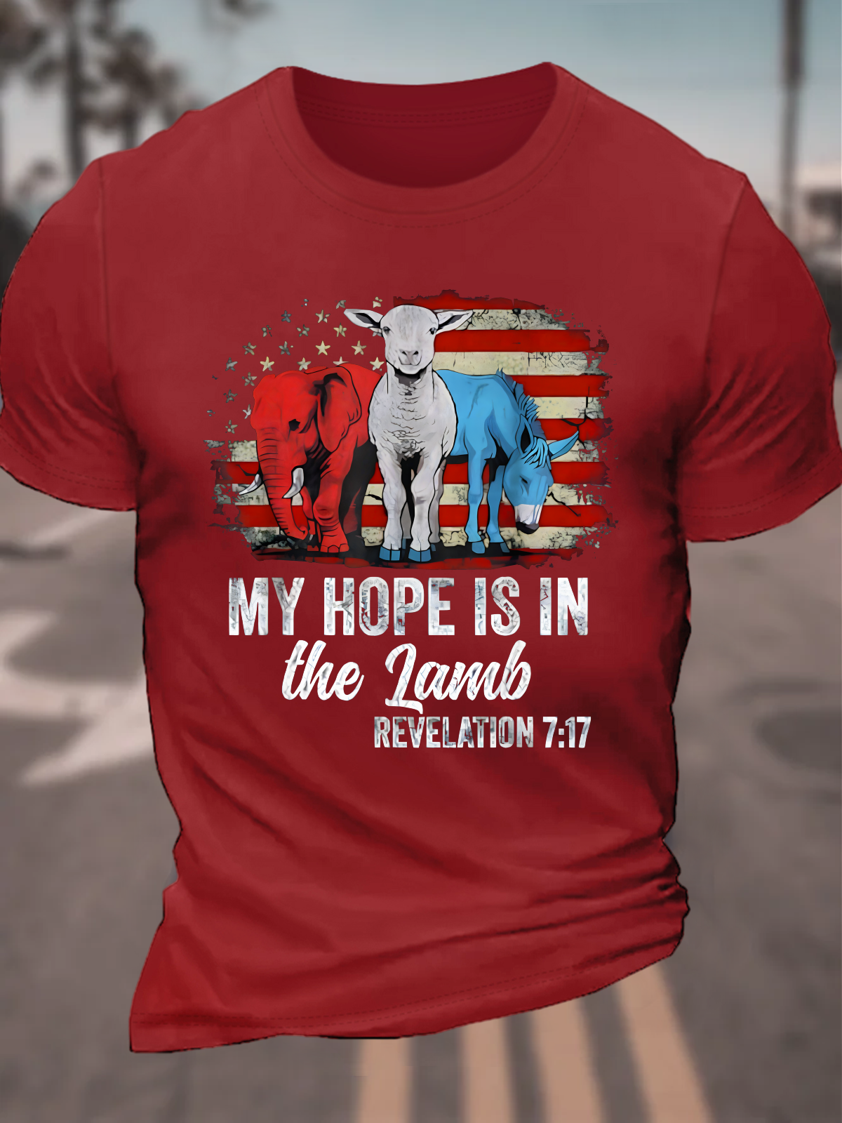 My Hope Is In The Lamb Funny Scripture Elephant Donkey Cotton T-Shirt