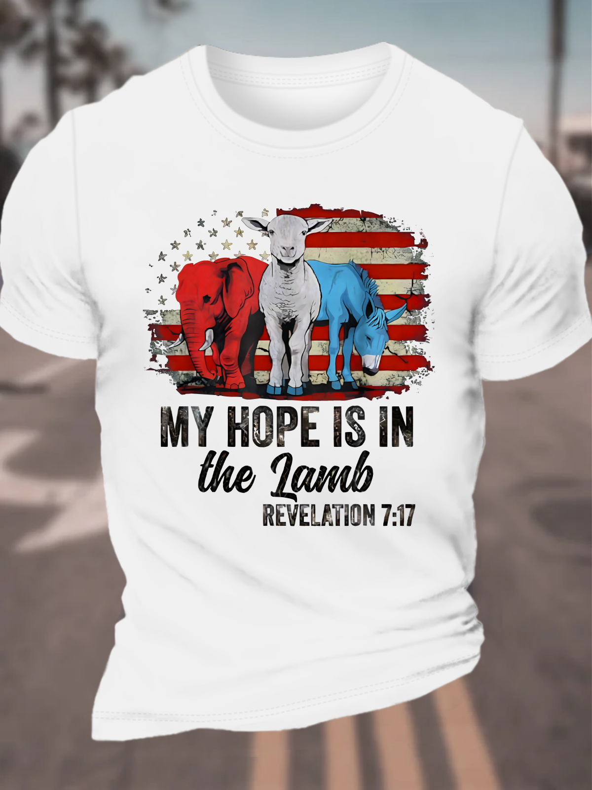 My Hope Is In The Lamb Funny Scripture Elephant Donkey Cotton T-Shirt