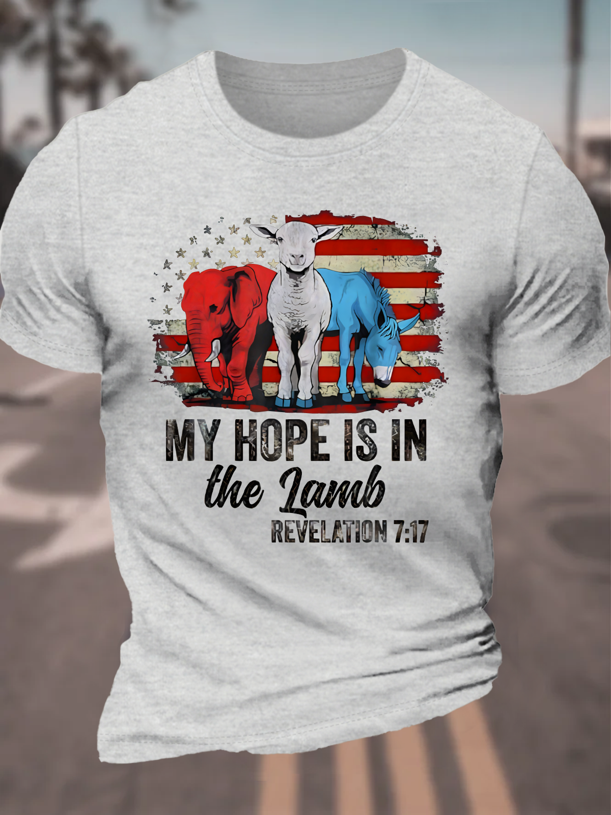 My Hope Is In The Lamb Funny Scripture Elephant Donkey Cotton T-Shirt