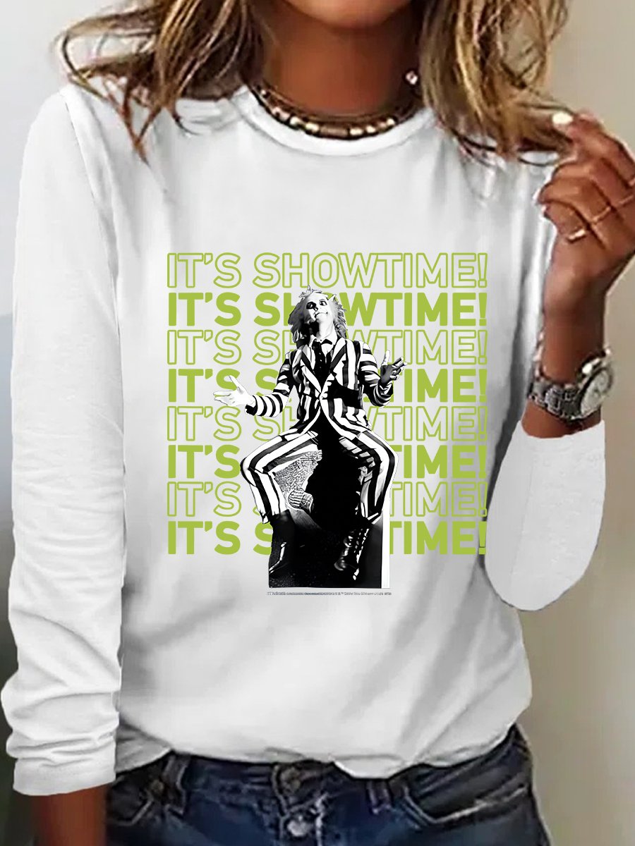 It's Showtime Text Stack Casual Long Sleeve Shirt