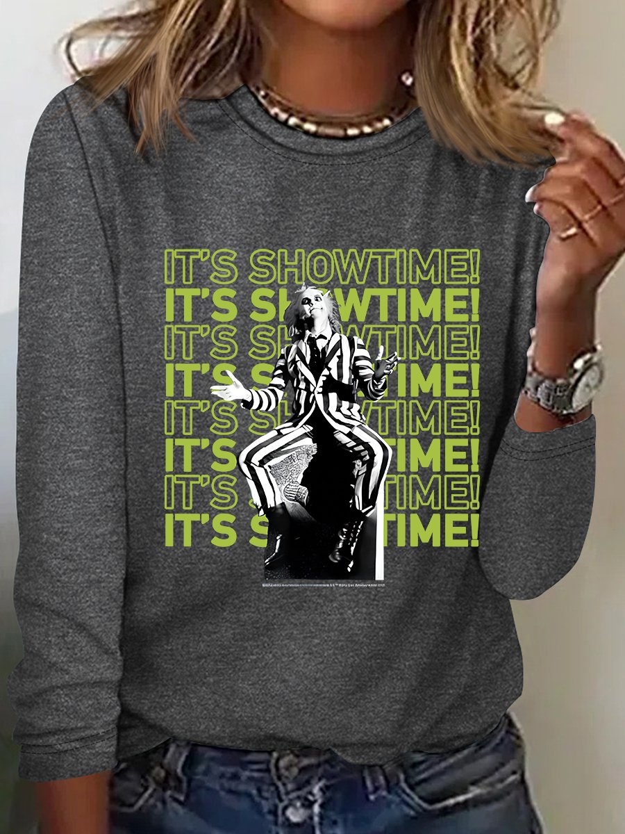 It's Showtime Text Stack Casual Long Sleeve Shirt