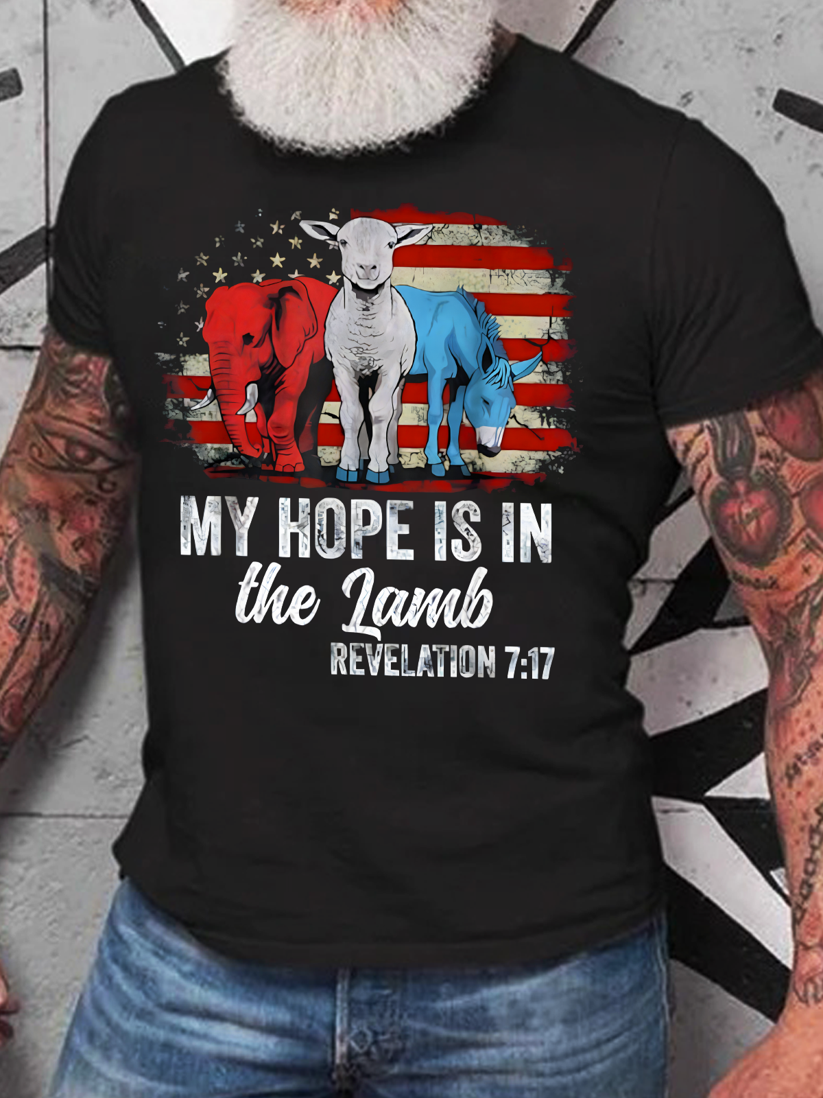 My Hope Is In The Lamb Funny Scripture Elephant Donkey Cotton T-Shirt