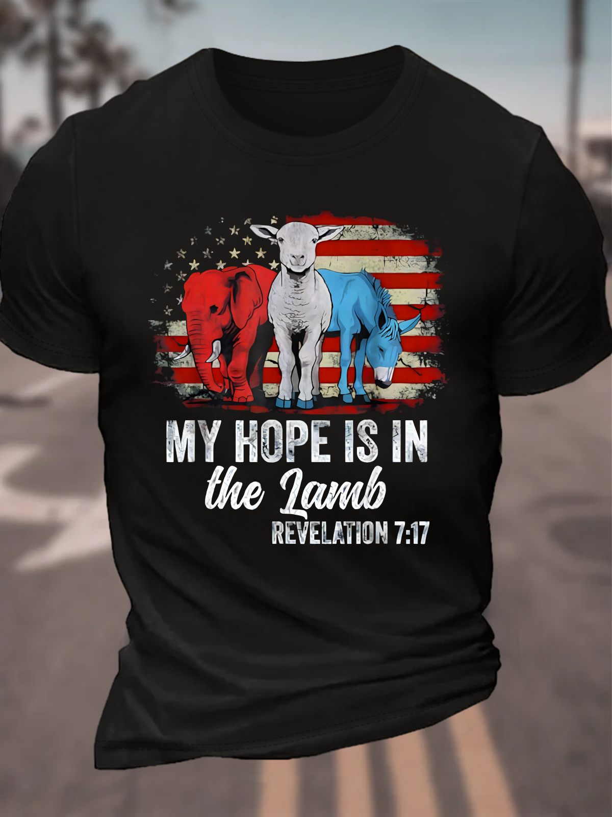 My Hope Is In The Lamb Funny Scripture Elephant Donkey Cotton T-Shirt