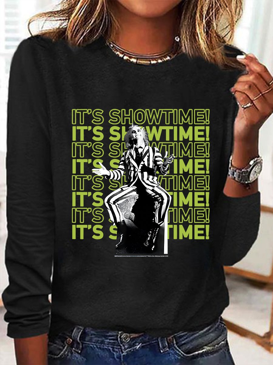 It's Showtime Text Stack Casual Long Sleeve Shirt