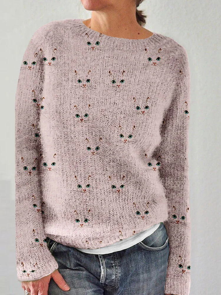 Cute Cats Embroidered Comfy Sweater