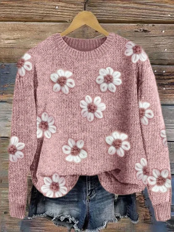 Flowers Crochet Cozy Knit Sweater