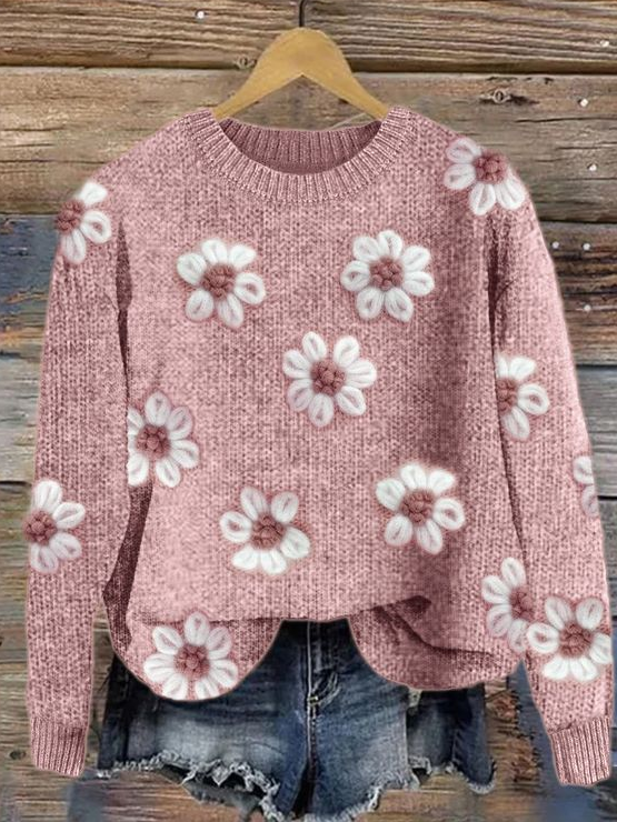 Flowers Crochet Cozy Knit Sweater