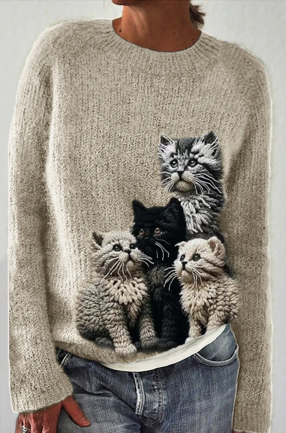 Fuzzy Cats Crochet Art Cozy Knit Sweater